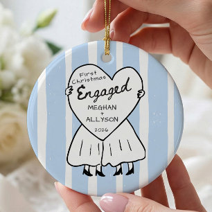 Handgezeichnete Doodle Verlobt Keramik Ornament