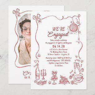 Handgezeichnete Doodle-Whimsical-Verlobungsparty-F Einladung