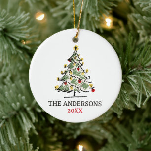 Handgezeichnete Doodles Custom Familie Weihnachtsb Keramik Ornament