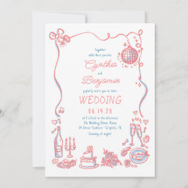 Handgezeichnete Doodles Whimsical Retro Hochzeitss Einladung