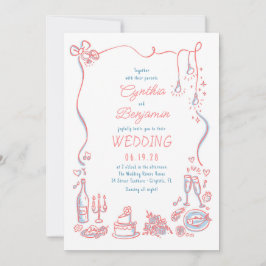 Handgezeichnete Doodles Whimsical Wedding Foto Einladung