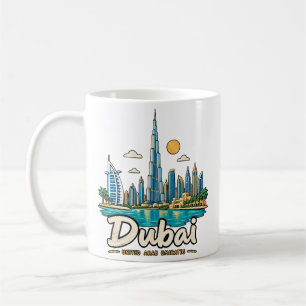 Handgezeichnete Dubai UAE Reise Kunst Landmarke Kaffeetasse