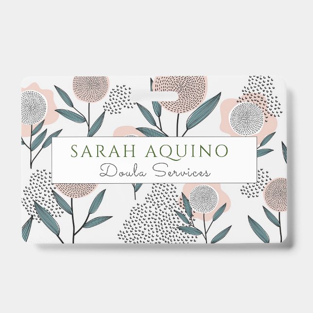 Handgezeichnete Dusty Rose Floral Doula Ausweis (Vorderseite)