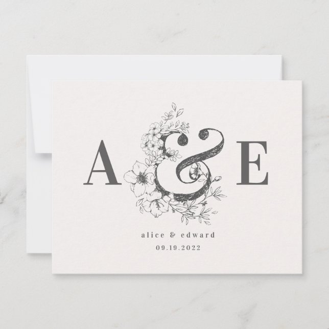 Handgezeichnete, elegante Hochzeitseinladung Ankündigung (Vorderseite)