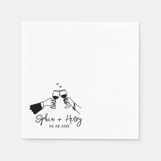 Handgezeichnete Elegante Moderne Cocktail Hochzeit Serviette (Vorderseite)