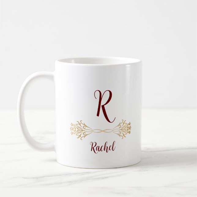 Handgezeichnete elegante Monogramm Name Goldener U Kaffeetasse (Links)