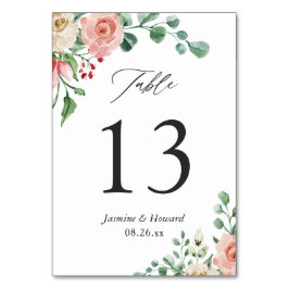 Handgezeichnete Elegante Wasserfarben Rose Blumenz Tischnummer