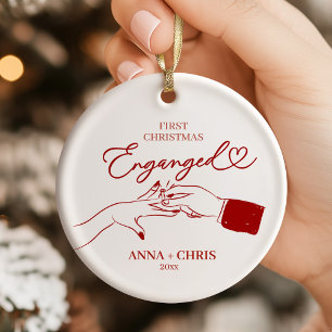 Handgezeichnete erste Weihnachten verlobt Keramik Ornament