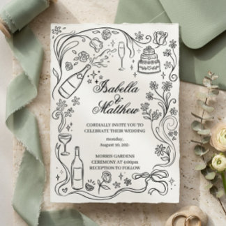 Handgezeichnete fantastische schwarze Hochzeitsein Einladung