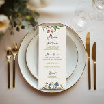Handgezeichnete farbenfrohe blumenreiche Hochzeit Menükarte<br><div class="desc">Quirkes und whimsikales Hochzeitsmenü mit farbenprächtigem Blume Doodle Design,  begleitet von einem whimsical handgeschriebenen Schriftart.</div>
