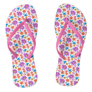 Handgezeichnete farbenfrohe exotische Blumenmuster Flip Flops