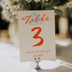 Handgezeichnete farbenfrohe orange Hochzeitstisch- Einladung