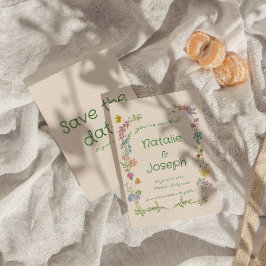 Handgezeichnete farbenfrohe Pastel Quirky Blumenze Save The Date