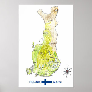Handgezeichnete Farbkarte Finnland Poster