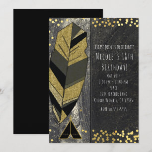 Handgezeichnete Feder- und Tipi-Gold-Schwarz-Einla Einladung