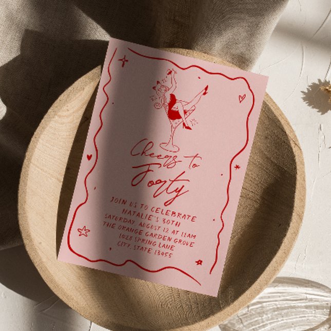 Handgezeichnete Feier an vierzig Quirky 40. Geburt Einladung (Von Creator hochgeladen)