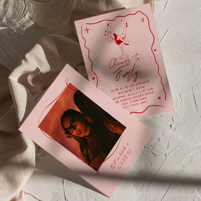 Handgezeichnete Feier an vierzig Quirky 40. Geburt Einladung (Von Creator hochgeladen)