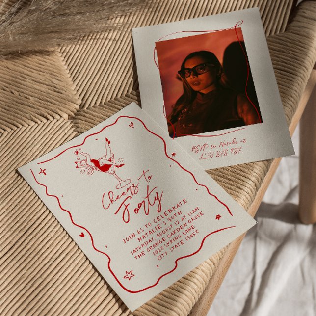 Handgezeichnete Feiern bis zum 40. Foto Geburtstag Einladung (Von Creator hochgeladen)