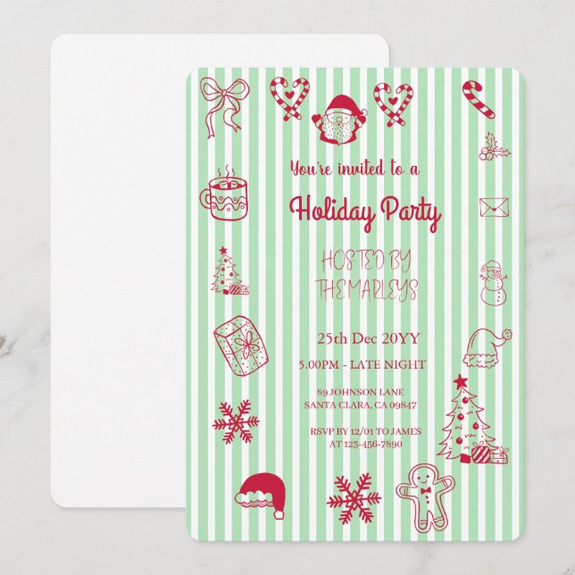 Handgezeichnete Feiertagsparty Einladung (Vorne/Hinten)