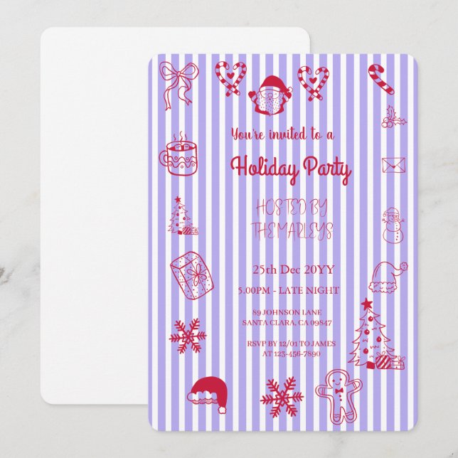 Handgezeichnete Feiertagsparty Einladung (Vorne/Hinten)