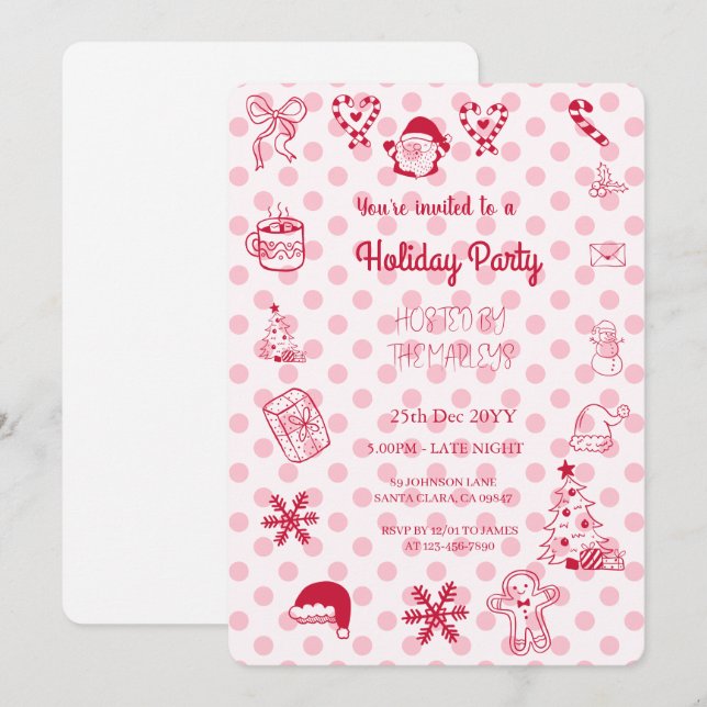 Handgezeichnete Feiertagsparty Einladung (Vorne/Hinten)