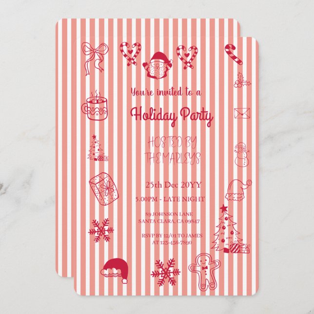 Handgezeichnete Feiertagsparty Einladung (Vorne/Hinten)