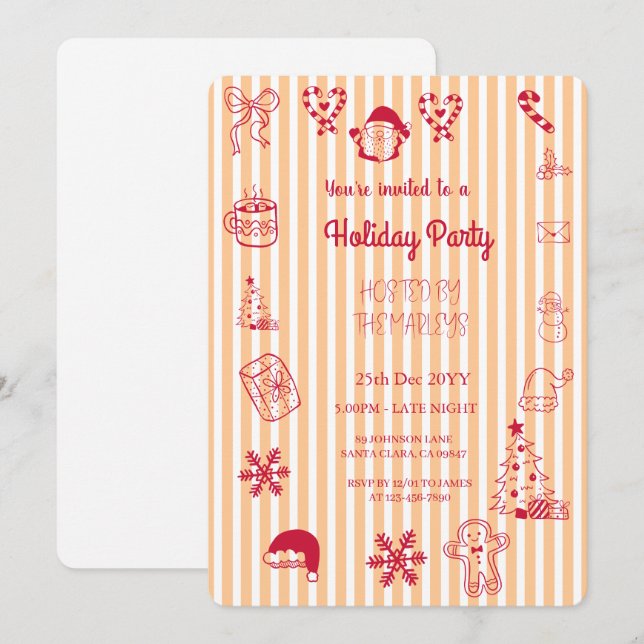 Handgezeichnete Feiertagsparty Einladung (Vorne/Hinten)