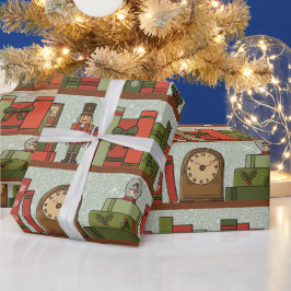 Handgezeichnete festliche Bücherregal-Geschenkpapi Geschenkpapier