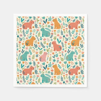 Handgezeichnete florale Capybara-Papierteller Serviette