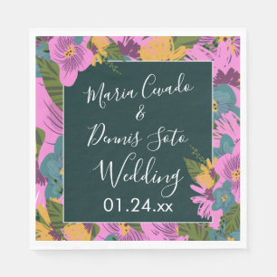 Handgezeichnete florale Hochzeit in kräftigem Pink Serviette