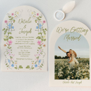 Handgezeichnete florale Sommer-Bogen-Foto-Hochzeit Einladung