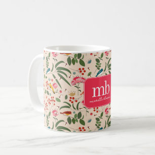 Handgezeichnete florale Vögel Bienen Botanisches M Kaffeetasse