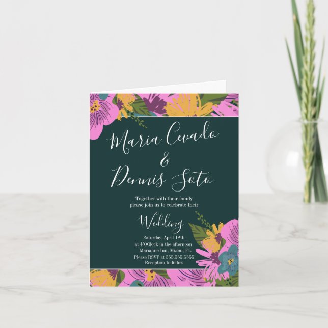 Handgezeichnete Florals Wedding Bold Pink Greeneri (Vorderseite)