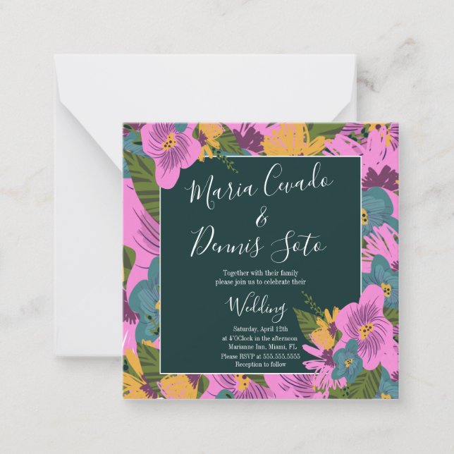 Handgezeichnete Florals Wedding Bold Pink Greeneri Mitteilungskarte (Vorderseite)