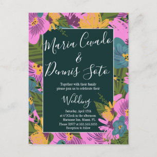 Handgezeichnete Florals Wedding Bold Pink Greeneri Postkarte