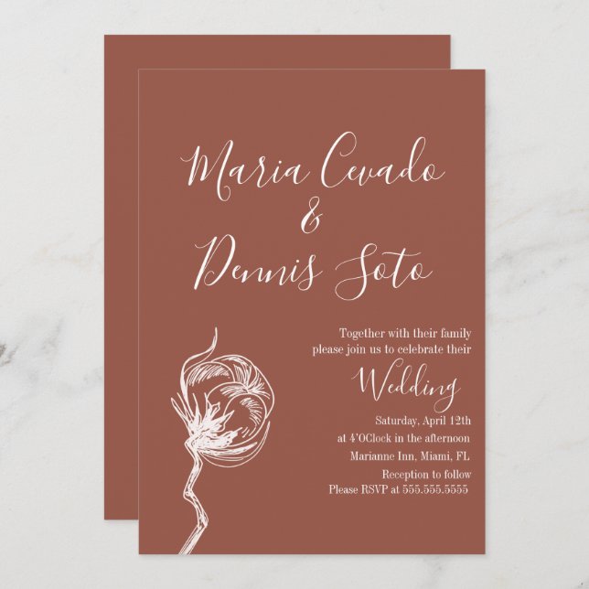 Handgezeichnete Florals Wedding Earth Tone Einladu Einladung (Vorne/Hinten)