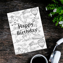 Handgezeichnete Flugzeuge Luftfahrt Pilot Aviator Postkarte