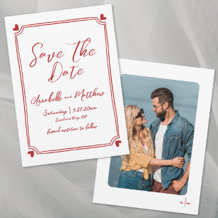 Handgezeichnete Foto Whimsical Einfache Rote Hochz Save The Date