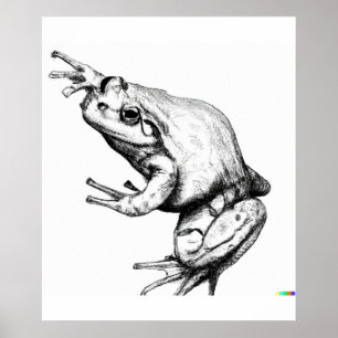Handgezeichnete Froschskizze in ukiyo-e art Poster