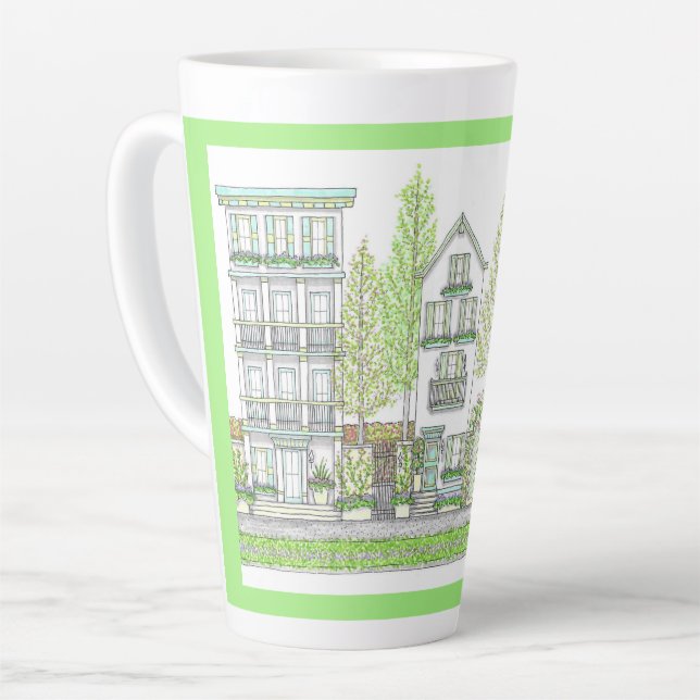 Handgezeichnete Frühlingsstadt Große Latte Tasse (Linke Ecke)