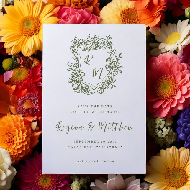 Handgezeichnete Funky Floral Wappen Monogram Weddi Save The Date (Von Creator hochgeladen)
