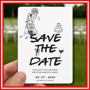 Handgezeichnete funky-whimsical-minimalistische Ho Save The Date