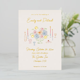 Handgezeichnete Funky Whimsical Pastel Wedding Folieneinladung