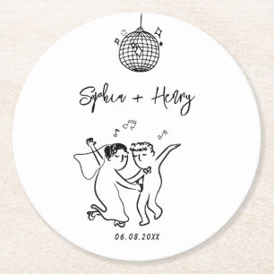 Handgezeichnete funky Whimsical Wedding Runder Pappuntersetzer