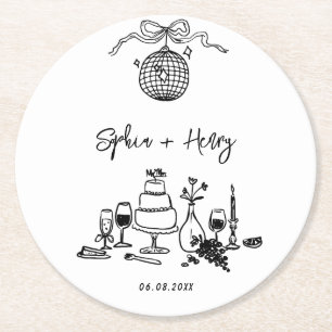 Handgezeichnete funky Whimsical Wedding Runder Pappuntersetzer