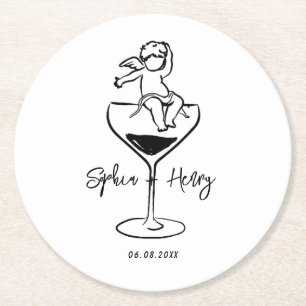 Handgezeichnete funky Whimsical Wedding Runder Pappuntersetzer