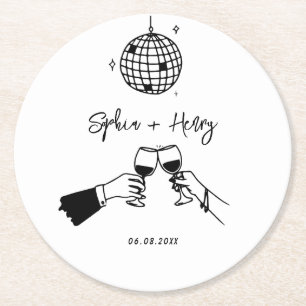 Handgezeichnete funky Whimsical Wedding Runder Pappuntersetzer