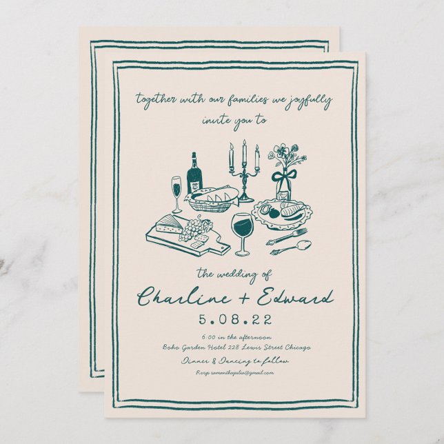 Handgezeichnete Funky Zeichnend Handschriftenhochz Einladung (Von Creator hochgeladen)