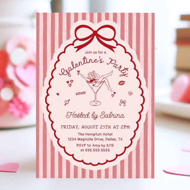 Handgezeichnete Galentine's Day-Einladung mit Schl Einladung (Von Creator hochgeladen)