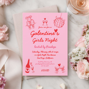 Handgezeichnete Galentine's Girls Night Party Einladung